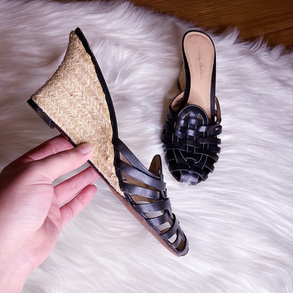 Tommy Bahama Woven Leather Espadrilles Wedges EUC SZ 8 1/2
